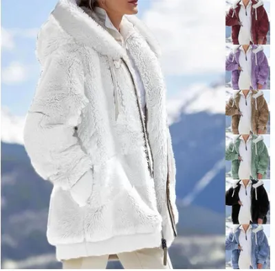  New Winter Plush Hooded Sweater Zipper Autumn Loose Winter And Zipper Women Women's Coat Hooded Warm Outwear