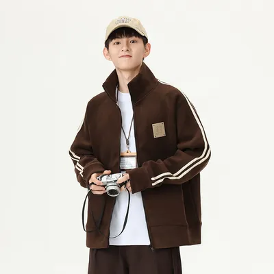 American Striped Heavy Cardigan Stand Collar Sweater Coat