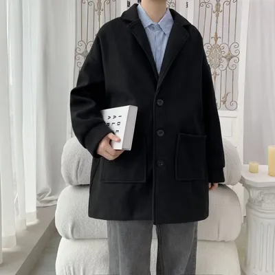 Autumn And Winter Men's Mid-length Extra Loose Woolen Coat Outerwear Plus Cotton