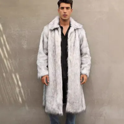 Mens Long Faux Fur Coat Mens Outerwear Warm And Cozy