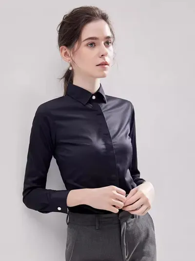 Silk-Style Women's Shirt, Long Sleeve, Smooth Ice Silk, Slim Fit, Business Casual, Professional Commuter, High-End Feel