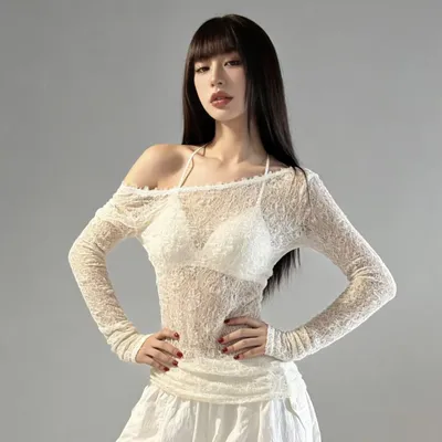 One-shoulder Slimming Hollow-out Versatile Lace Top