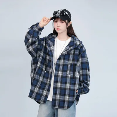 American Retro Plaid Shirt Men's And Women's Hooded Jacket
