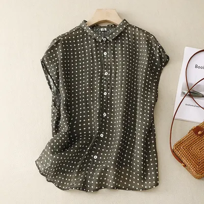 Artistic Casual Relaxed-fit Polka-dot Sleeveless Blouse