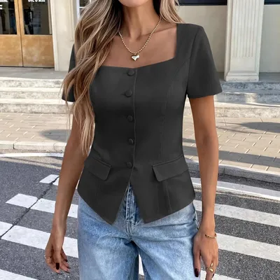 Womens Solid-Color Elegant Casual Shirt