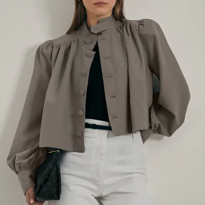 Womens Casual Long-sleeve Shirt With A Small Stand-up Collar