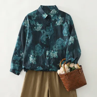 Vintage Cotton-linen Long-sleeve Womens Shirt