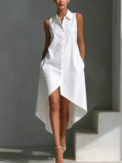 2026 New Sleeveless Shirt Style Short Front And Long Back Dress