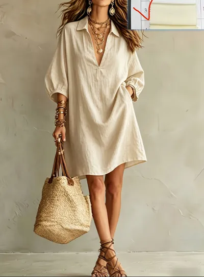 2026 New Polo V-neck Bubble Sleeve Loose Shirt Dress