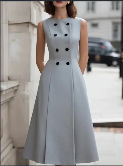 2026 New Yaxu Double Breasted Waist Cinched Commuting Dress