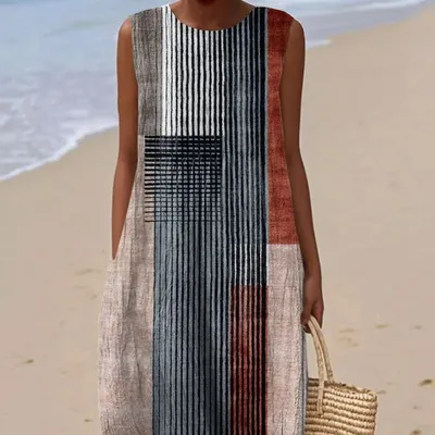3D Printed Loose Casual Plus Size Sleeveless Dress