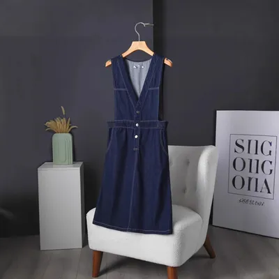All-match Denim V-neck Vest Dress Japanese And Korean Style