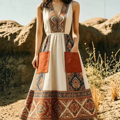 A Figure-hugging Wide-skirted Dress With A Beachy Vibe And Pocketsa Long One