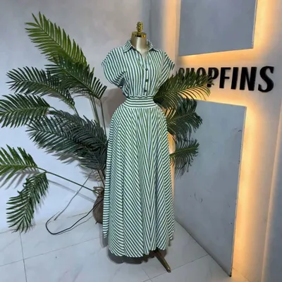 Womens Striped Defined-Waist Short-Sleeve Shirt Dress