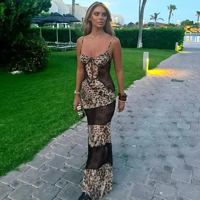 Womens Stylish Strap Dress With Leopard-print Lace Paneling