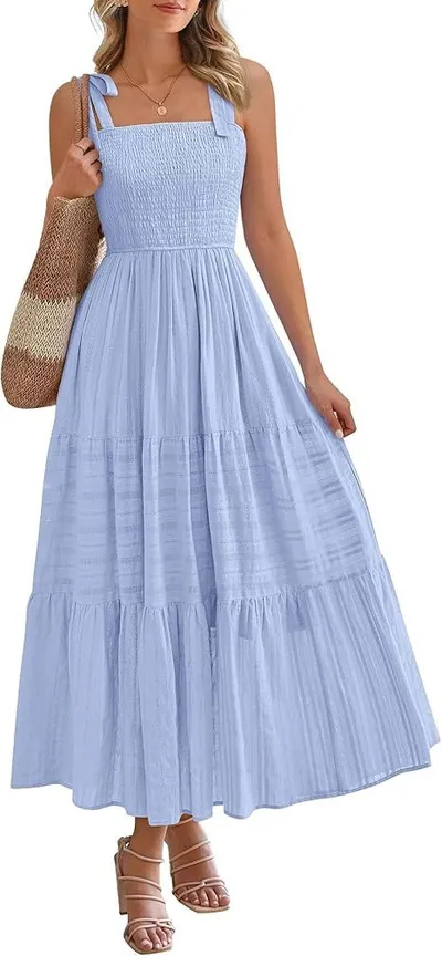 2026 Hot Summer Pleated A-Line Cami Long Dress With Pockets, Beach Vacation Style