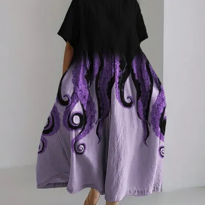 3D Digital-Print Short-Sleeve Casual Dress