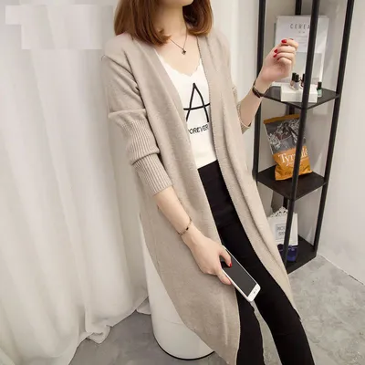  spring and autumn new temperament fashion sweater women"s coat Korean loose and versatile knitwear medium length cardigan