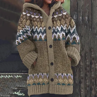 3D Printed Autumn Winter Coat Thickened Hooded Cardigan Sweater