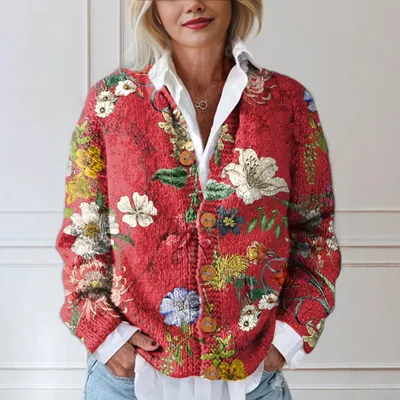 3d Women's Printed Wear Cardigan Knitted Coat