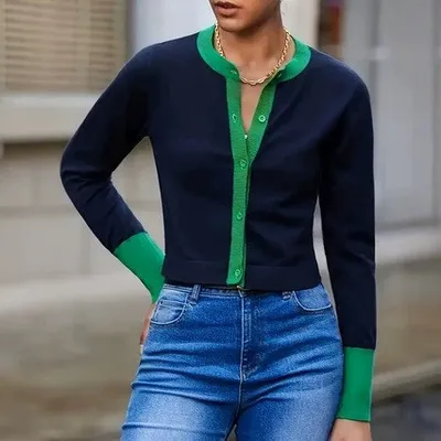Designer Inspired Niche V Neck Top With Contrasting Colors Soft And Cozy Knitwear For Outerwear