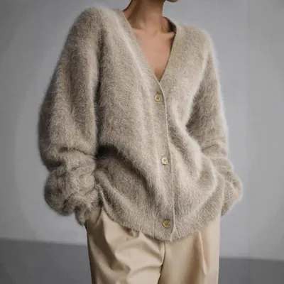 Knitted Outerwear V-Neck Buttoned Long-Sleeve Cardigan For Autumn And Winter