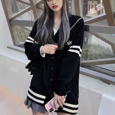 Korean-style V-neck Color-block Striped Elegant Sweater