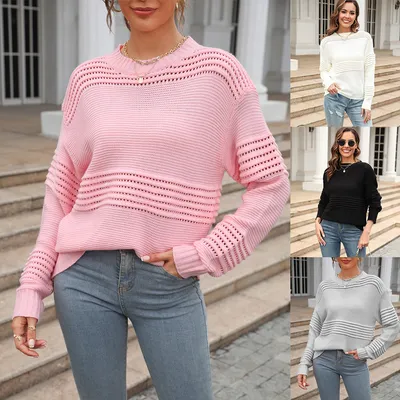 Womens Solid-Color Knitted Pullover Sweater