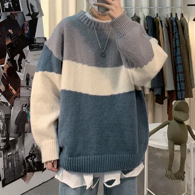  Hong Kong style new ins men's sweater Korean version loose lazy style coat men's fashion student bottom coat