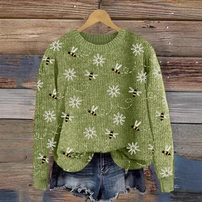 3D Digital-Print Crew-Neck Sweater In A Faux-Sweater Style