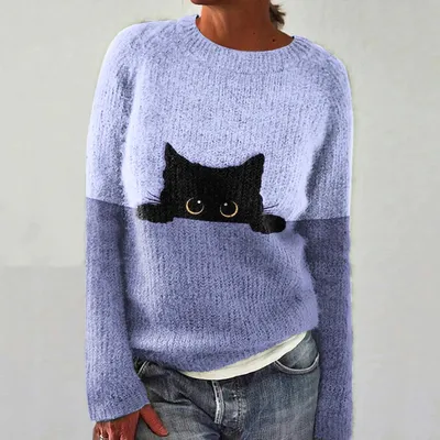 3D Digital Print Women's Crew-Neck Knitted Sweater