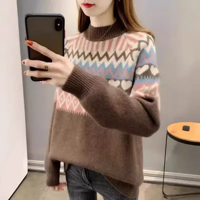 4 Autumn And Winter New Jacquard Inner Cashmere Sweater Thickened