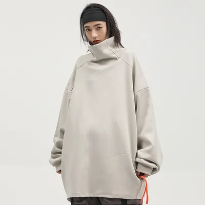 Adjustable Stand Collar Sweater Men And Women Loose Casual Solid Color Long Sleeves