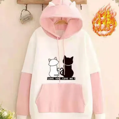 Add Velvet Thickening Match Color Loose Class Clothes Student Girl Hoodie