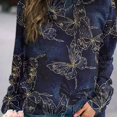 3D Printed Loose Round Neck Fashion Women's Sweater