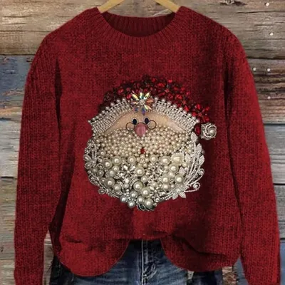 Abstract Print Drop Shoulder Long Sleeve Women's Casual Polar Fleece Sweater
