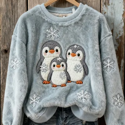 3D Digital-Print Flannel Slim-Fit Crew-Neck Sweatshirt