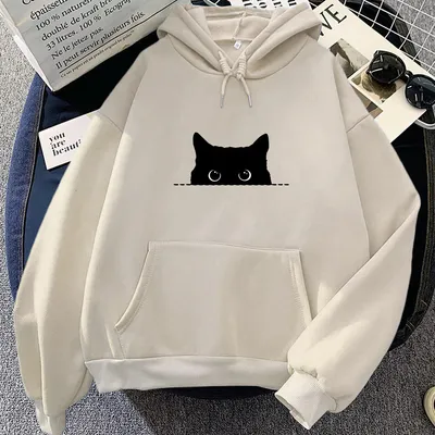 Black Cat Stare Cartoon Womens Hoodie