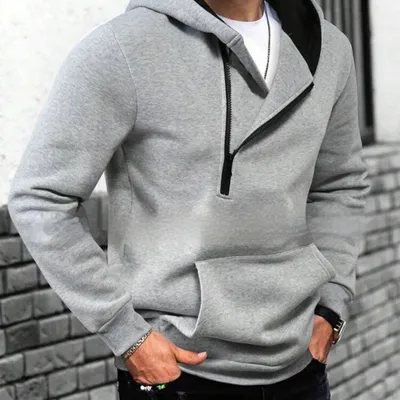 Color-block Hooded Sweatshirt For Men With A Half-zip