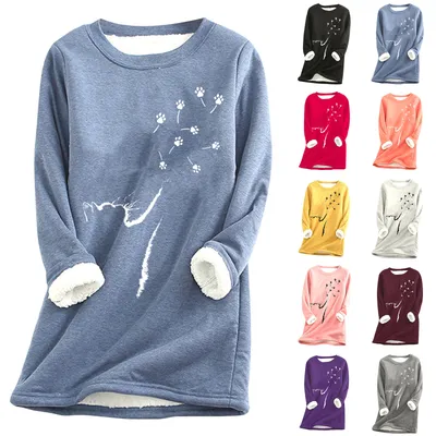 Womens Cat-Paw Print Fluffy Crew-Neck Sweatshirt