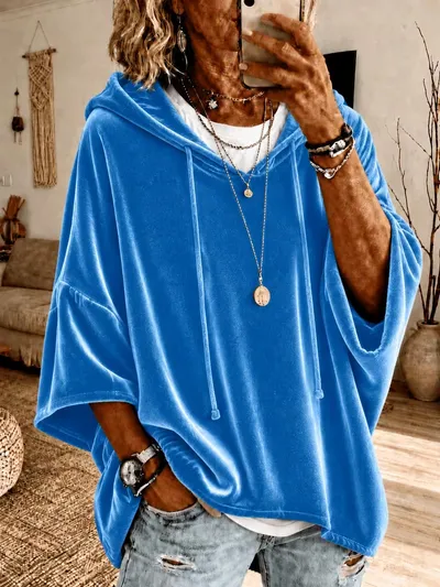 Women's New Autumn Winter Velvet Hooded Loose Casual Sweatshirt