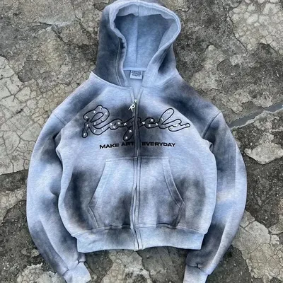 American-style Graffiti-print Unisex Casual Hoodie