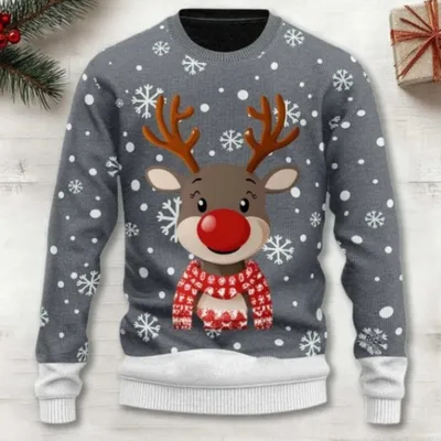 3D Digital Printing Series Thick Needle Pull Strip Crew Neck Pullover Sweatshirt